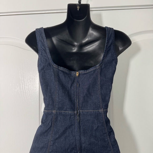 Denim dark blue wash fit and flare square neck midi dress NWT Small - Picture 5 of 7